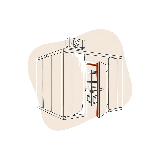 Chambre froide positive, joint de porte et givre mis en évidence